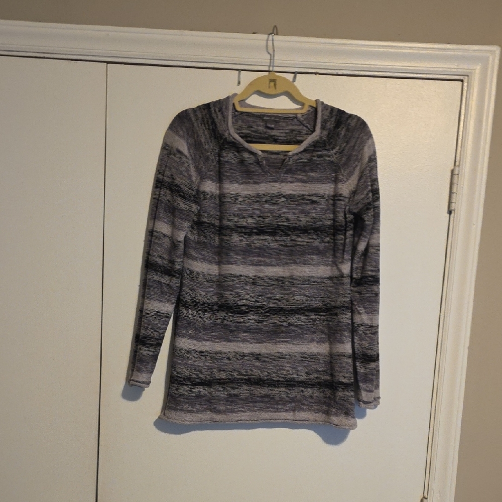 Eddie Bauer Women's Long Sleeve Top - Black and Gray Stripes